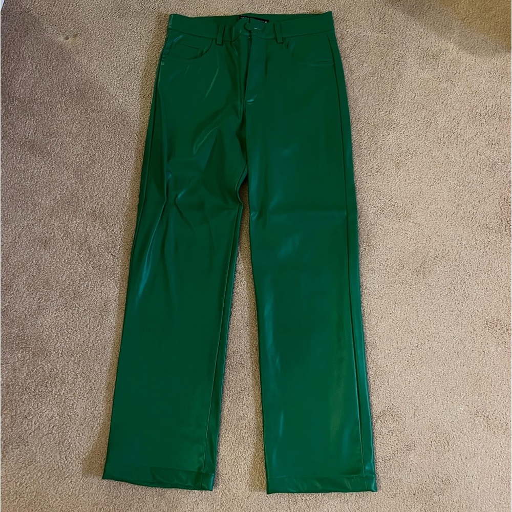 Green leather pants from Zara